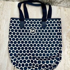 Michael Kors Dark Blue and White Polka Dot Nylon Double Handled Tote Carry All